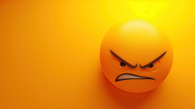 3d anger emoji on isolated yellow background. emoticon angry face on a yellow background