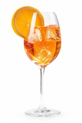 Canvas Print - Glass of spritz cocktail with orange slice isolated on white background