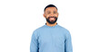 Man, portrait and happy with confidence for relax with casual fashion, outfit and trendy style with beard. Face, smile and person with optimism and good mood isolated on a png transparent background