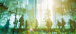 © ChanelBot/Peopleimages - AI - Corporate, building and business group of people walking for city exploration, sustainable living or office. Blurry, silhouette and movement background for architecture, wallpaper and eco friendly