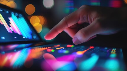 Poster - Finger pointing on tablet pc, charts concept