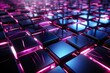 abstract black metallic faceted background, pink glowing neon light, square tiles, modern geometric texture, cyber network concept