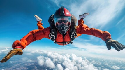 Canvas Print - Skydiver in freefall high up in the air.