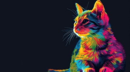  a multicolored cat sitting on a black background with a black background and a black background with a black background and a multicolored cat sitting on a black background.