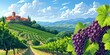 Vineyard in Burgundy, France with renowned grapes and an illustration of picturesque Bordeaux scenery, offering the chance to sample delicious French wines