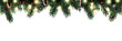 © john - Seamless decorative christmas border with coniferous branches and garlands of christmas lights on transparent background