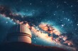 High-quality stock image of a space observatory under the starlit sky, dome open, telescope peering into the cosmos, symbol of human curiosity.