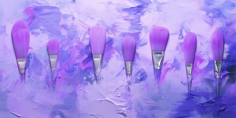 A number of purple brushes lined up on a purple abstract background