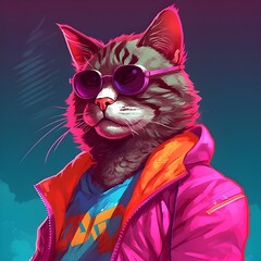 Cat in the style of miami hotline