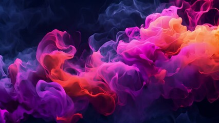 Wall Mural - Purple neon smoke on dark background. Ink color blend. Paint water drop. Transition reveal effect. Neon pink blue fluid splash on vibrant purple fume texture creative abstract background 4k video. col