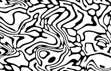 Poster - Glitched distorted op art pattern. Abstract black and white geometric background with curved lines.