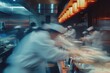 Busy Japanese restaurant. staff in motion
