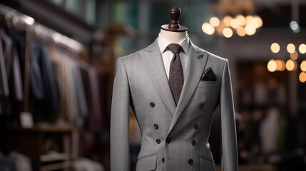 Sticker - Men's shirt in the form of gray suits on a mannequin in the atelier