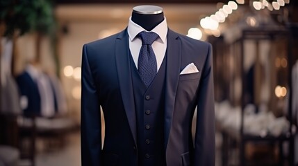 Wall Mural - Men's shirt of dark blue suits on a mannequin 