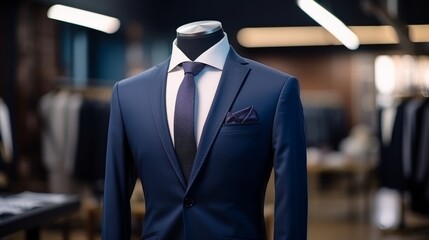 Wall Mural - Men's shirt of dark blue suits on a mannequin 