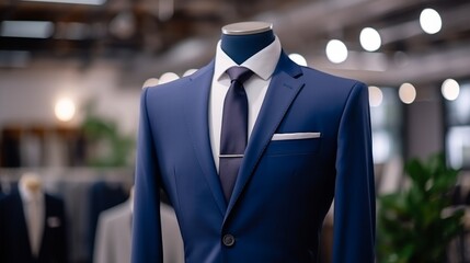 Wall Mural - Men's shirt of dark blue suits on a mannequin 