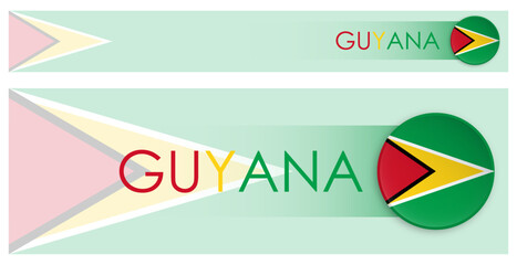 Wall Mural - Guyana flag horizontal web banner in modern neomorphism style. Webpage Guyana country header button for mobile application or internet site. Vector