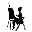 © zolotons - woman sitting and painting at an easel silhouette on a white background vector