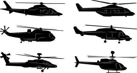 Wall Mural - set of helicopters black silhouettes vector