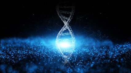 Wall Mural - Dna structure rotation on digital cyberspace illustration background.