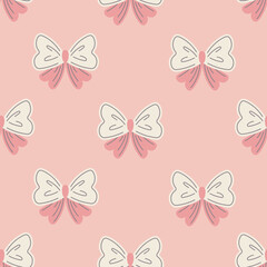 Wall Mural - Pink bows knots seamless pattern. Cute hand drawn girlish background. Pastel colored repeat vector illustration for wedding, wrapping paper, fabric, textile, greeting card, wallpaper, banner