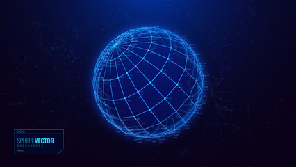 Leinwandbilder - Abstract Blue 3D Tech Sphere. Global Network Connections. Cyberpunk Globe Grid HUD Design Element. Futuristic Earth Hologram. Vector Technology Sci Fi Illustration.
