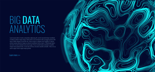 Poster - BIG DATA Flow. Machine Learning Algorithms. Analysis of Information Minimalistic Infographics Design. Science Technology Background. Wavy Flow Lines Vector Illustration.