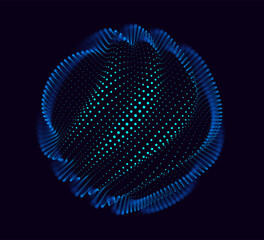 Aufkleber - Corrupted Point Sphere. Globe Grid Broken Glitched Structure. 3D Sphere Object of Blue Particles. Vector Illustration.