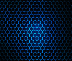 Fototapete - Technology or Science Abstract Blue Hexagonal Grid Background. Chemical Network. Nanomaterials Nanotechnology Concept. Cyberpunk Style Futuristic Hexagon Grid Game Backdrop. Vector.