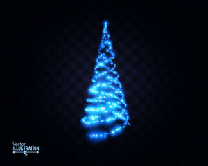 Poster - Blue Christmas Tree Glitter Particles Isolated on Transparent Background. New Year Sparkling Lights. Special Event, Luxury Card, Rich Style. Vector Illustration.