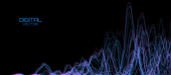 Aufkleber - Waves of the Digital Equalizer Isolated on Black Background. Digital Sound EQ Vector Illustration. Voice Assistant Soundwave. AI Assistant Voice Generation or Recognition Concept.