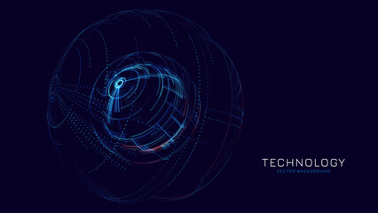Leinwandbilder - Abstract Neon 3D Tech Sphere. Global Network Connections. Cyberpunk Globe Grid HUD Design Element. Futuristic Earth Hologram. Vector Technology Sci Fi Illustration.