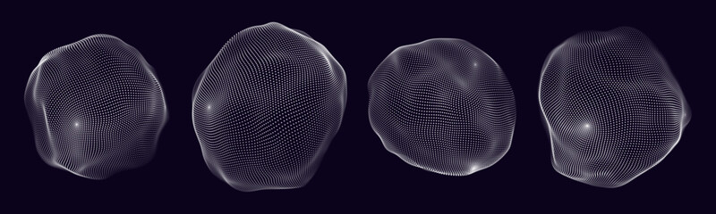 Aufkleber - Abstract Spherical Form Consisting of Small Particles. 3D Objects with Dots. Molecular Grid. Futuristic Connection Structure for Technology and Science. Vector Illustration.