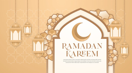 Wall Mural - Ramadan Kareem background design vector with arabic lantern and islamic classic pattern style