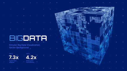 Wall Mural - Big Data Storage Technology. Abstract Data Cube Background. Modern Technology Banner. Information Server. Data Science Computer Science Algorithms Vector Illustration.