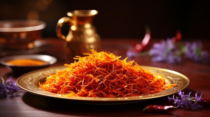 Canvas Print - Golden Plate of Premium Saffron Spice