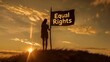 © ArtisanSamurai - Equal Rights Banner: A silhouette of a banner with the words 'Equal Rights' written on it, fluttering in the wind, symbolizing the ongoing struggle for justice and equality.