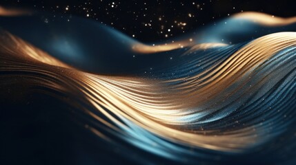 Aufkleber - Digital art of shimmering golden waves flowing over a deep, starry, dark blue backdrop, evoking a sense of luxury and movement.