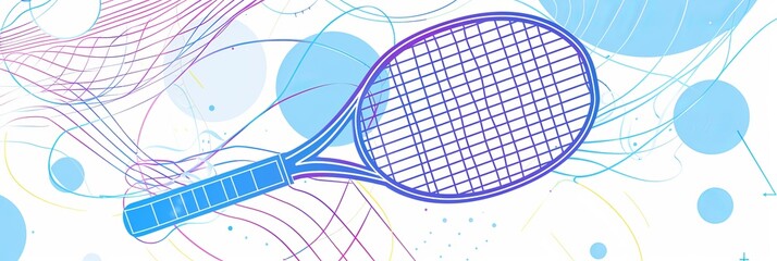 Wall Mural - Tennis racket icon line continuous drawing vector. One line Tennis racket icon vector background. Icon of a tennis racket. Tennis racket outline with a ball icon that is continuous. Linear ping-pong