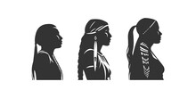 Silhouette Women Indian Americans Set. Vector Illustration Design.