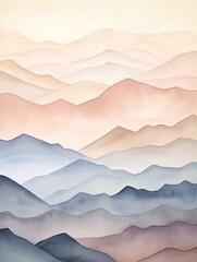 Wall Mural - Muted Watercolor Mountain Ranges: National Park Fine Art Print Featuring Famous Muted Ranges