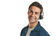 © Bharat/peopleimages.com - Man, portrait and headset for telemarketing conversation or customer service, support or assistance. Male person, face and confidence or isolated transparent png background, call center or contact us
