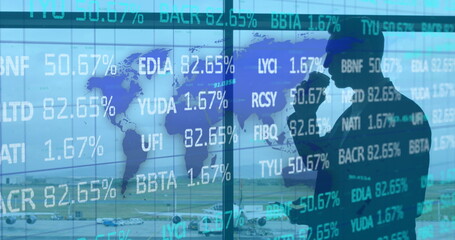 Poster - Image of data processing over businessman using smartphone