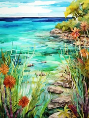 Wall Mural - Turquoise Caribbean Shorelines: Nature's Coastal Palette in Earthy Tones