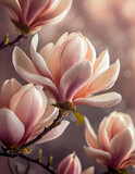 Fototapeta Kwiaty - Piękne różowo - brzoskwiniowe kwiaty Magnolii. Generative AI