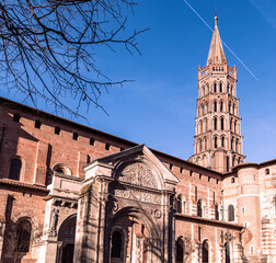 Wall Mural - South-east side of Saint Sernin Basilica in winter in Toulouse in Haute-Garonne, Occitanie, France