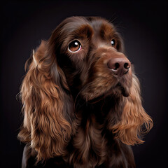 Sticker - Elegant Cocker Spaniel Dog Portrait Against Dark Background