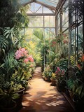 Fototapeta Storczyk - Victorian Greenhouse Botanicals: A Picturesque Pathway through Vibrant Natural Treasures