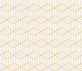 Wall Mural - art deco with golden hexagon and striped line seamless pattern, vector illustration.