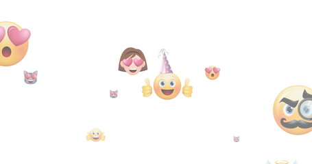 Poster - Image of multiple emoji icons flying up on white background